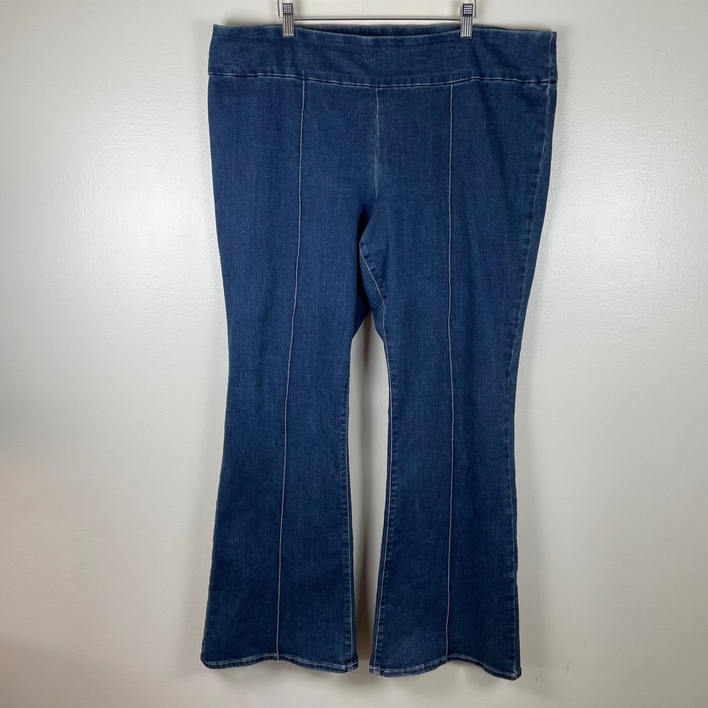 Express Women's‎ XL Flare Jeans Dark Wash Pull-On Flexxx Hyper Stretch 70s Flare